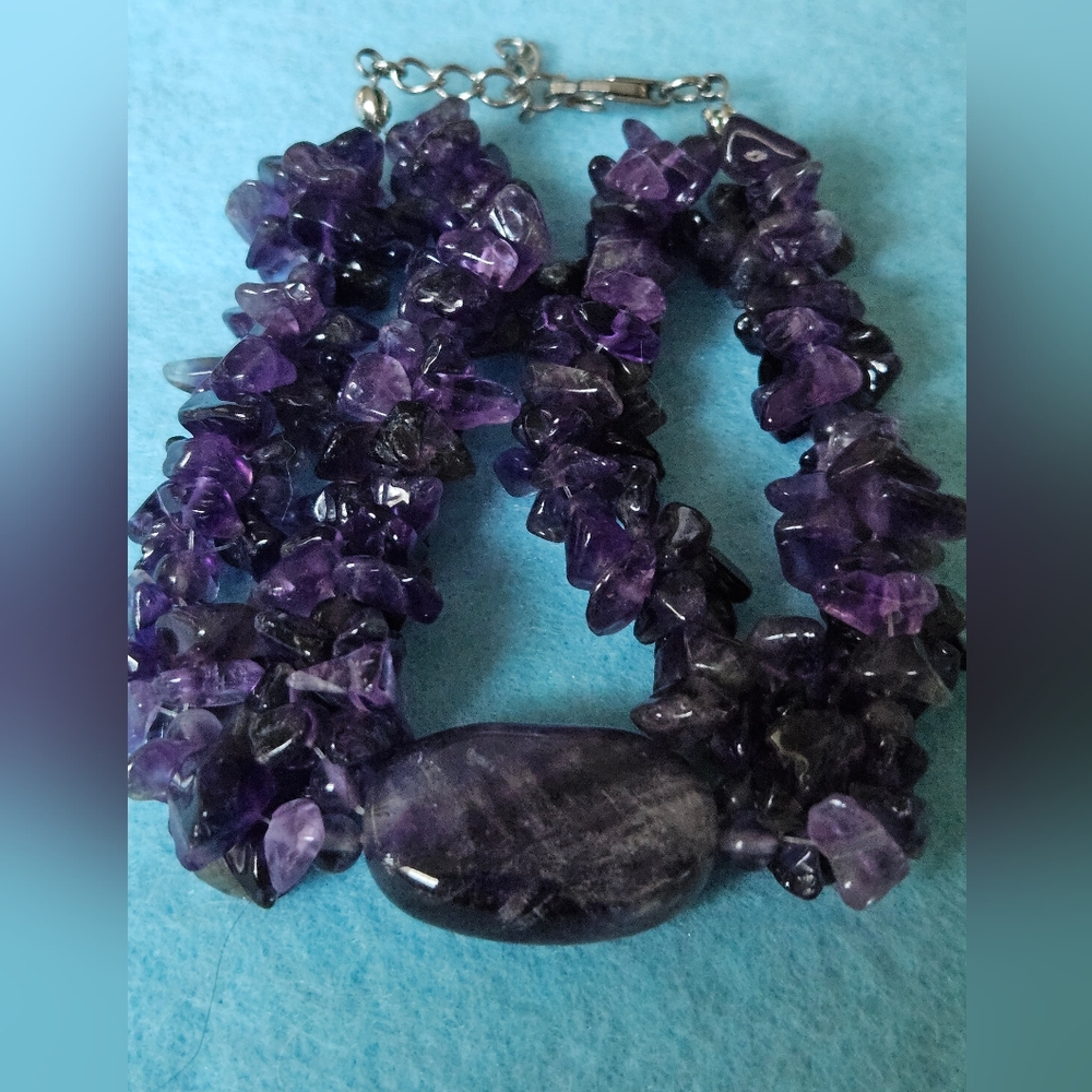 Artisan Crafted Multi-strand Natural Amethyst Nuggets Cluster Bracelet 7"+1.25"L